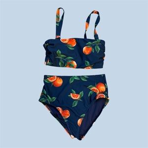 Navy Blue Bikini with Orange Fruit Print